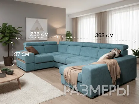 Диван Карат Люкс П-образный 323 см дельфин велюр зеленый купить в Минске — миниатюра 4