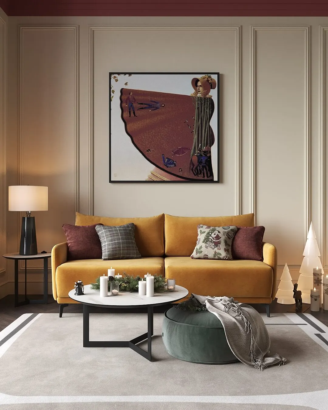 253189 zheltyj divan archi v interere