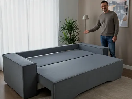 Диван Цезарь 4 LUX прямой 250 см тик-так / пантограф бархат серый купить в Минске — миниатюра 4