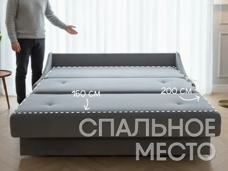 Диван Сити 160 без подлокотников прямой 171 см аккордеон бархат серый купить в Минске — миниатюра 3