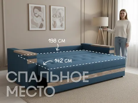 Диван Руслана-2 прямой 238 см еврокнига синий купить в Минске — миниатюра 2
