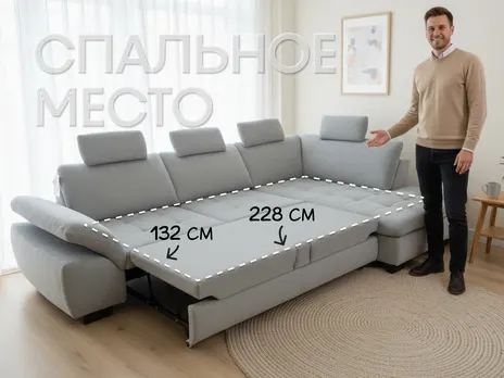 Диван Chill угловой 306 см шенилл серый купить в Минске — миниатюра 3