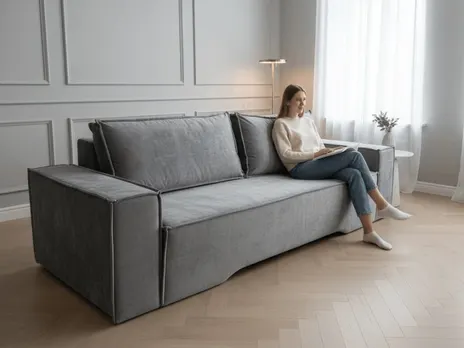 Диван Цезарь мод.4 LUX прямой 250 см тик-так / пантограф бархат серый купить в Минске — миниатюра 11