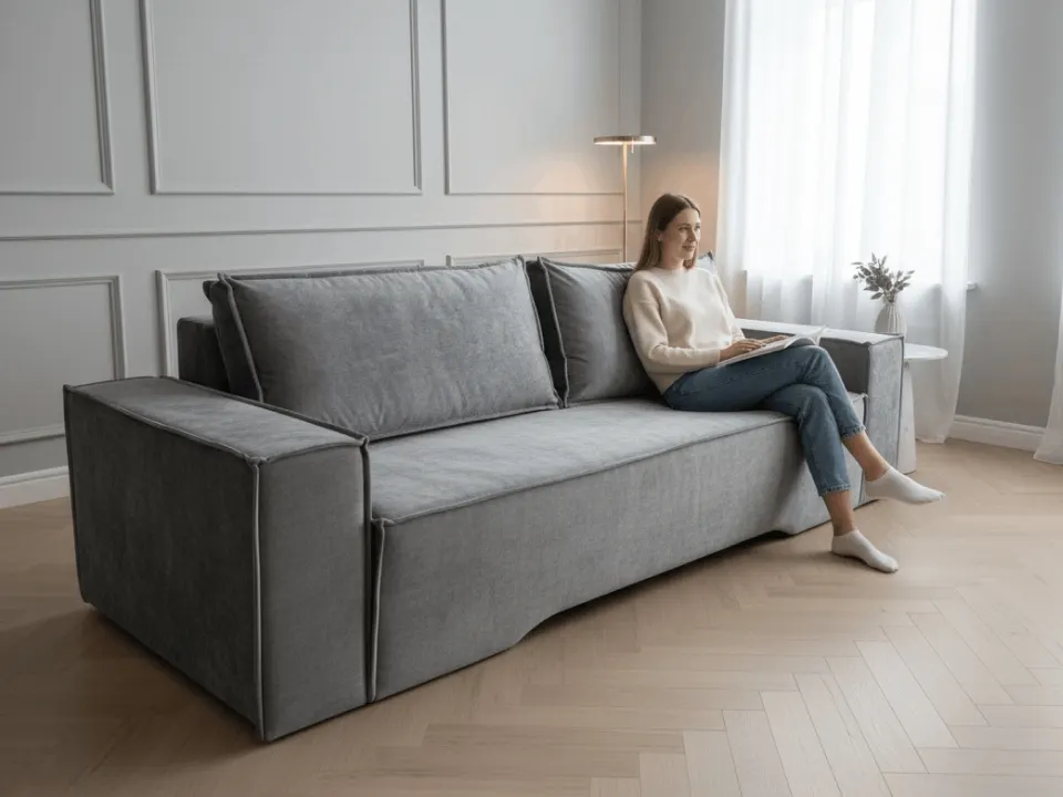 Диван Цезарь мод.4 LUX прямой 250 см тик-так / пантограф бархат серый купить в Минске — миниатюра 11