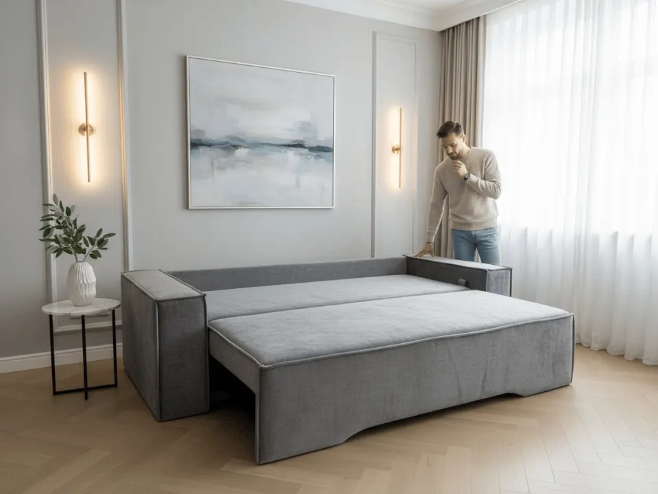 Диван Цезарь мод.4 LUX прямой 250 см тик-так / пантограф бархат серый купить в Минске — миниатюра 12