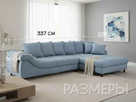 Диван Вистлер угловой нераскладной 337 см Угловой 337 см бархат голубой купить в Минске — миниатюра 4