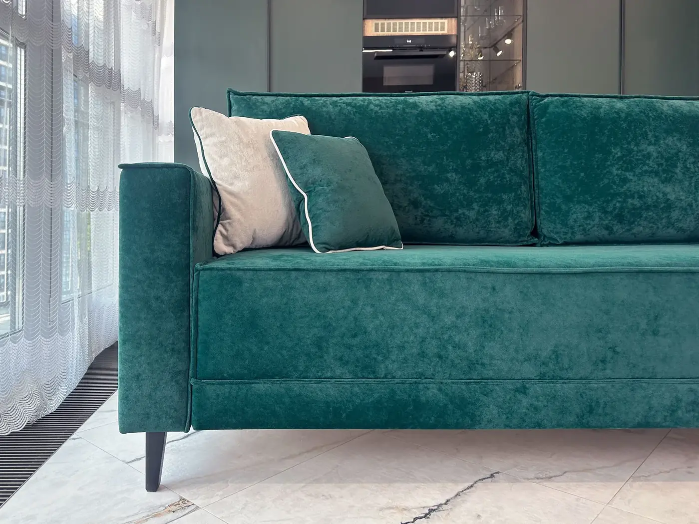 Диван Этран Сенсей Изумрудный прямой 230 см серый тик-так / пантограф микровелюр серый купить в Минске — миниатюра 8