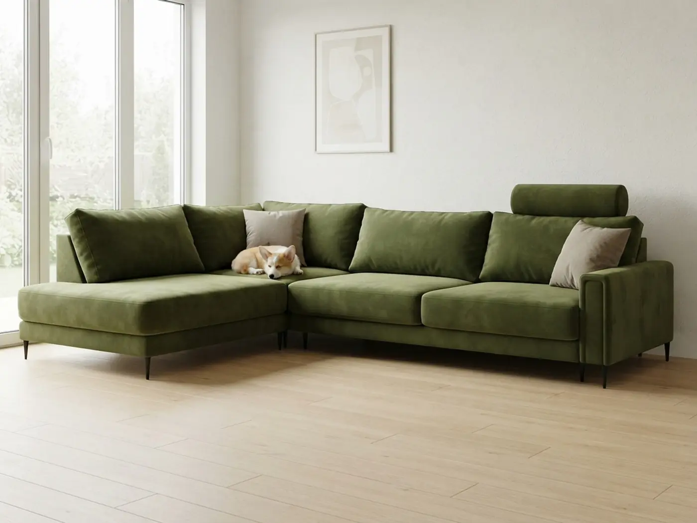 Диван Нортон прямой 322 см оливковый пума велюр купить в Минске — миниатюра 4